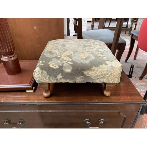 88 - Six pieces of house clearance furniture to include Lloyd Loom ottoman with fabric upholstered top, m... 