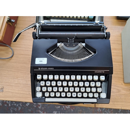 826 - A cased Silver-Reed Silverette portable typewriter