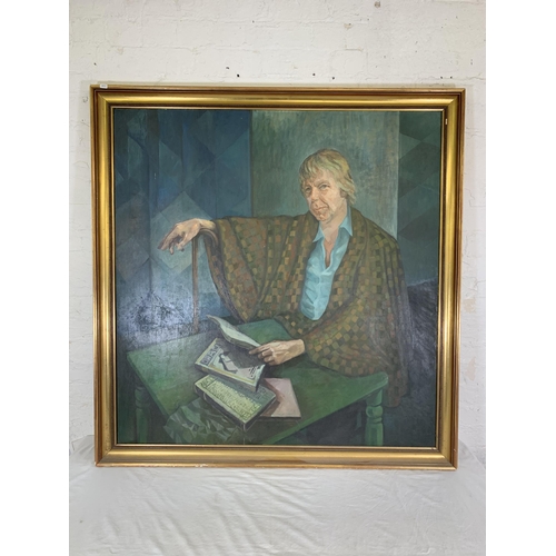 303 - A gilt framed James W. Cullen 'Peter' oil on canvas, dated 1985 - approx. 134cm high x 129cm wide