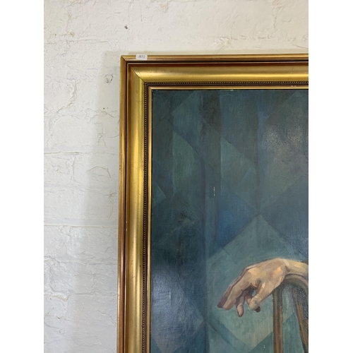 303 - A gilt framed James W. Cullen 'Peter' oil on canvas, dated 1985 - approx. 134cm high x 129cm wide