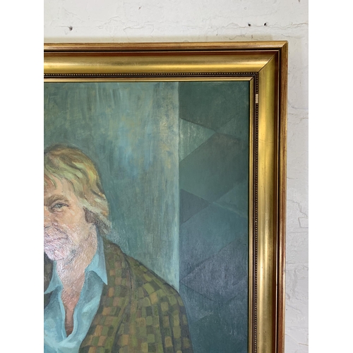 303 - A gilt framed James W. Cullen 'Peter' oil on canvas, dated 1985 - approx. 134cm high x 129cm wide