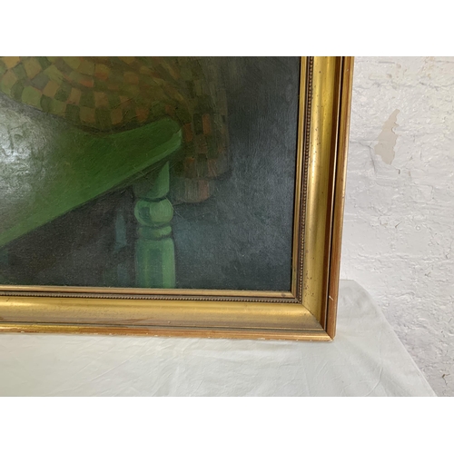 303 - A gilt framed James W. Cullen 'Peter' oil on canvas, dated 1985 - approx. 134cm high x 129cm wide