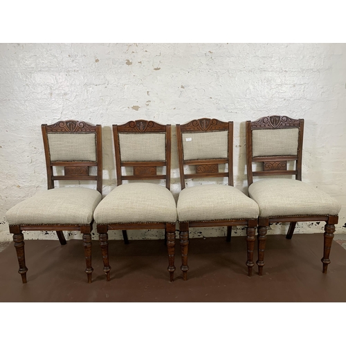 3A - Four Victorian carved mahogany and fabric upholstered dining chairs