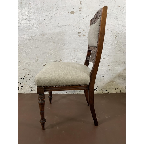 3A - Four Victorian carved mahogany and fabric upholstered dining chairs