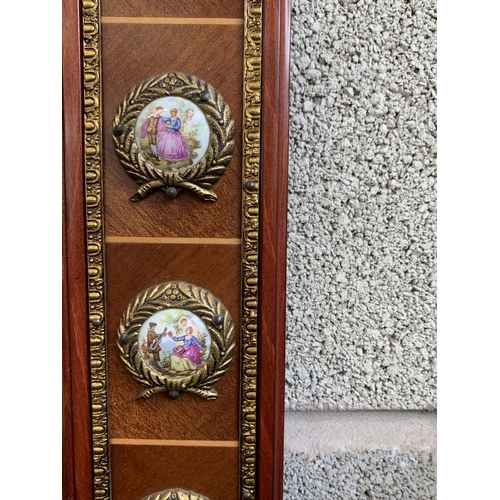 249 - A Louis XVI style mahogany and gilt framed wall mirror with porcelain plaques - approx. 87cm high x ... 