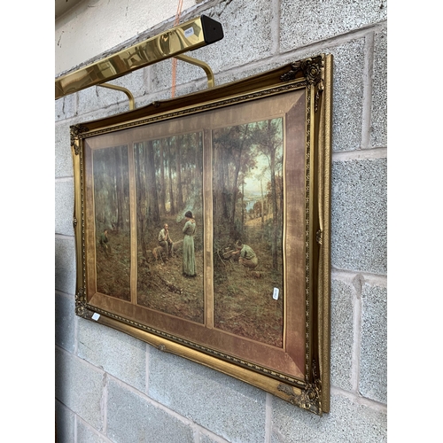 250 - A gilt framed Frederick McCubbin 'The Pioneer' print with picture light - approx. 69cm high x 100cm ... 