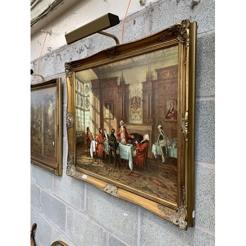 251 - A gilt framed F.M. Bennett textured print with picture light - approx. 72cm high x 87cm wide