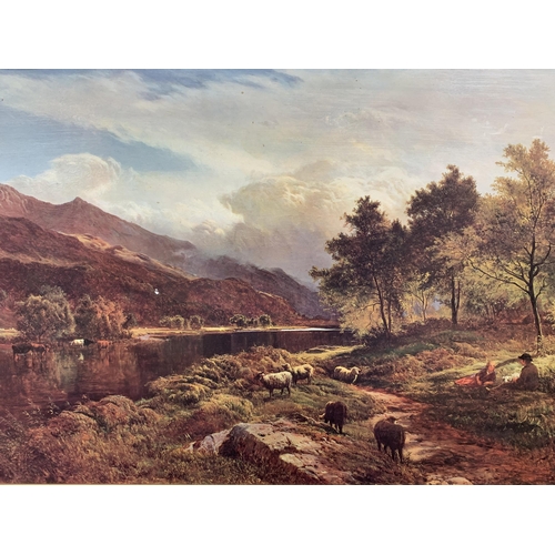 252 - A gilt framed landscape scene print with picture light - approx. 71cm high x 110cm wide