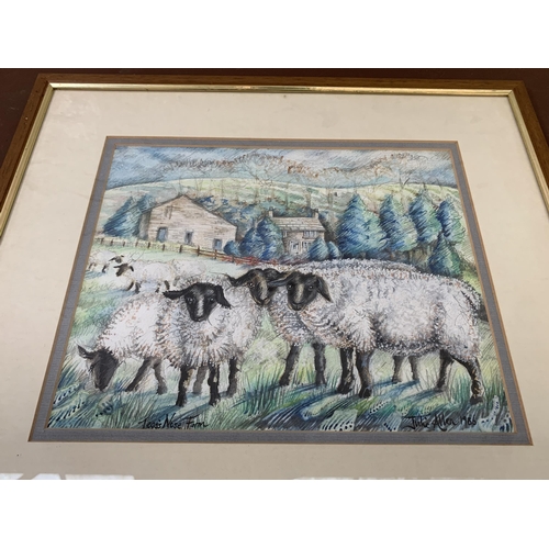 255 - A framed Julie Allen 'Tegg's Nose Farm' watercolour, dated 1986 - approx. 38cm high x 42cm wide