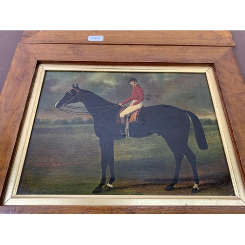 257 - Two framed reverse glass paintings of horse riders - approx. 30cm high x 36cm wide