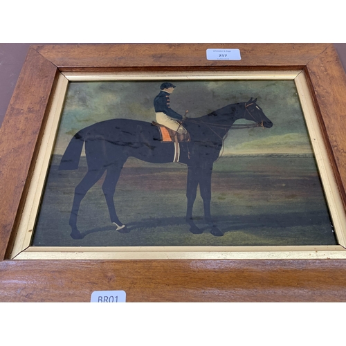 257 - Two framed reverse glass paintings of horse riders - approx. 30cm high x 36cm wide