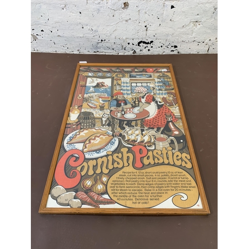 263 - A mid 20th century framed Cornish Pasties needlework tea towel - approx. 72cm high x 48cm wide