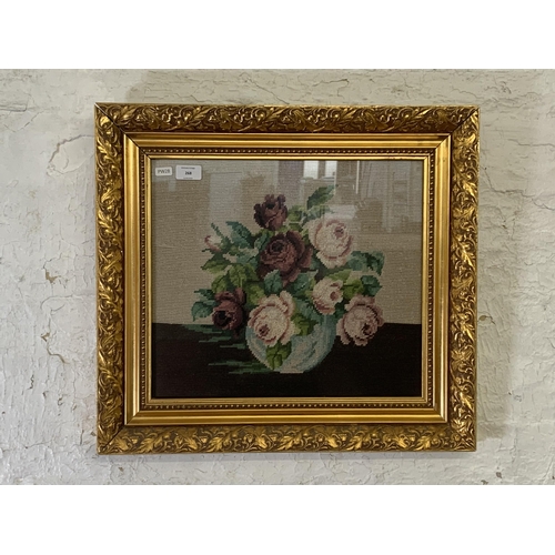 268 - A Victorian style gilt framed floral embroidered picture - approx. 52cm high x 56cm wide