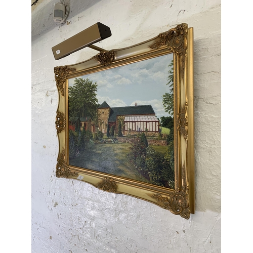 271 - A gilt framed A.E. Glover oil on canvas with picture light - approx. 57cm high x 72cm wide