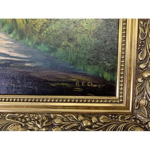 273 - A gilt framed A.E. Glover oil on canvas with picture light - approx. 60cm high x 50cm wide