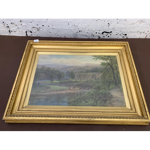 287 - An Edwardian gilt framed S.L. Booth RCA oil painting of Bolton Abbey, dated 1907 - approx. 60cm high... 