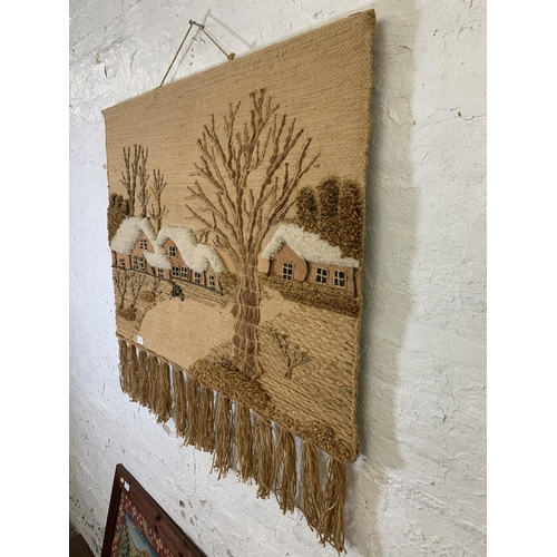 289 - A 1970s wall hanging jute tapestry - approx. 90cm high including tassels x 100cm wide