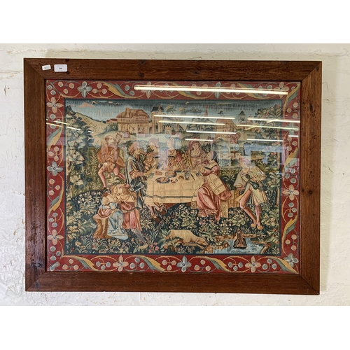 290 - A framed medieval style banquet tapestry - approx. 70cm high x 90cm wide