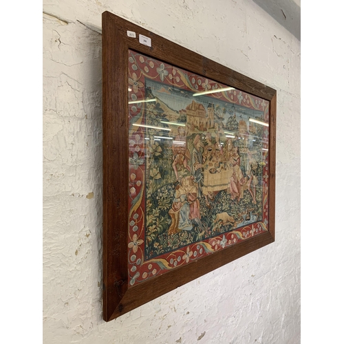 290 - A framed medieval style banquet tapestry - approx. 70cm high x 90cm wide