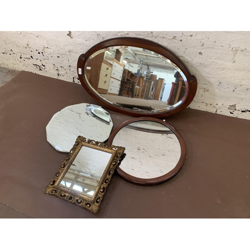 302 - Four various wall mirrors, two mahogany framed, one gilt framed and one frameless