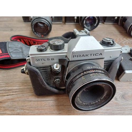 658 - Five Praktica 35mm SLR cameras, one MTL5B fitted with Carl Zeiss Tessar 2.8/50 lens, one MTL5 fitted... 