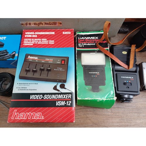 674 - A collection of items to include Bell & Howell 8mm projector, Agfa, Olympus digital and Hanimex came... 