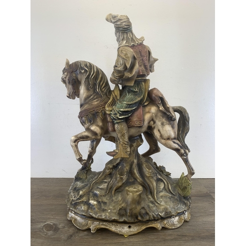 319 - An Italian Capodimonte style hand-painted porcelain figurine of an Arab on horseback - approx. 66cm ... 