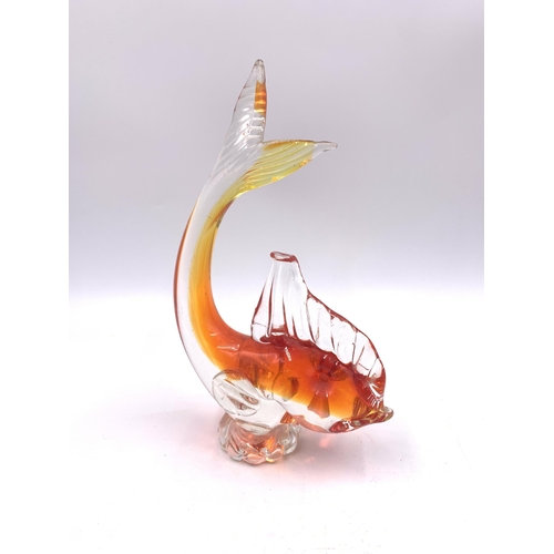 330 - Five pieces of art glassware to include Murano clown figurine, Murano fish sculpture, Murano rooster... 