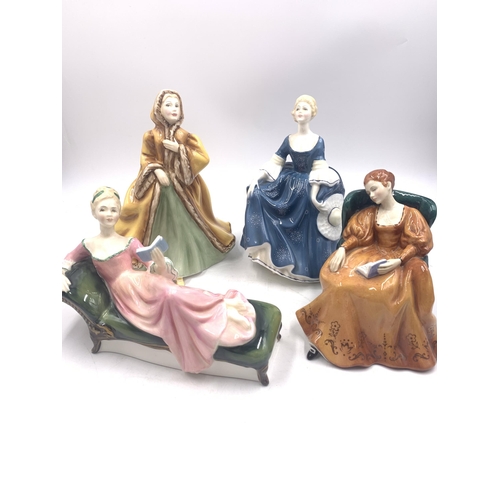 339 - Four Royal Doulton figurines, Repose HN2272, Rachel HN2919, Hilary HN2335 and Romance HN2430