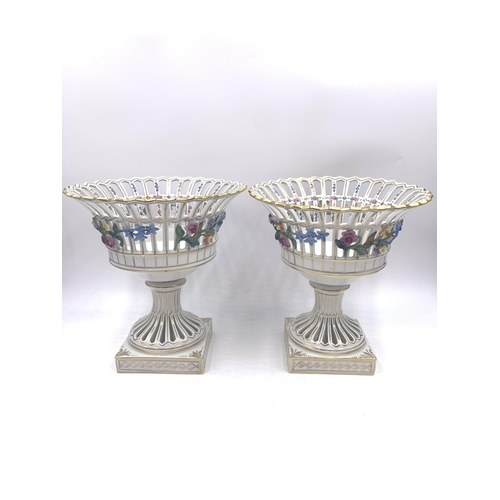 344 - A pair of Dresden hand-painted porcelain pedestal bowls with gilt and floral decoration - approx. 20... 