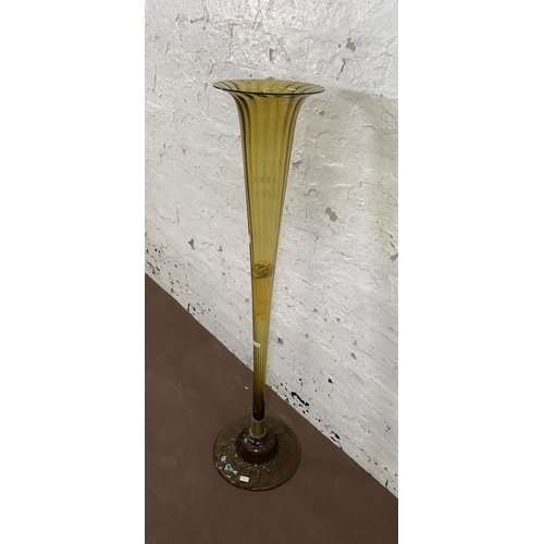 358 - A mid 20th century amber glass tall vase - approx. 106cm high