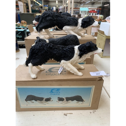 362 - Four boxed Elgate resin Border Collie figurines