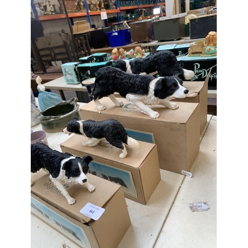 362 - Four boxed Elgate resin Border Collie figurines