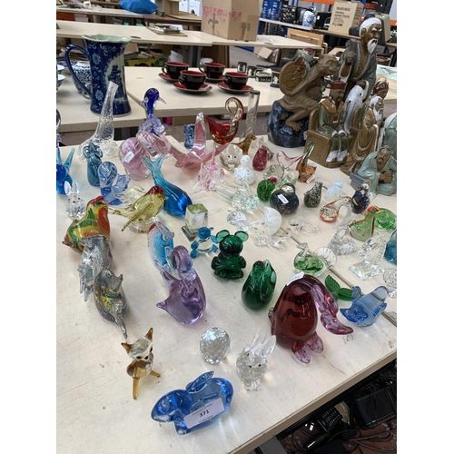 371 - A collection of art glassware to include bird paperweights, dolphin figurine etc. together with a cu... 