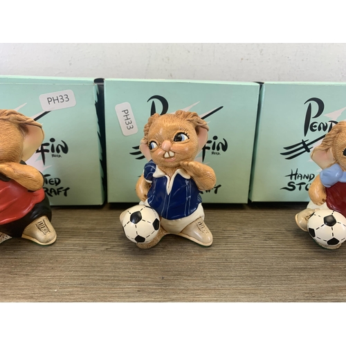 392 - Five boxed Pendelfin rabbit footballer figurines, four Striker and one Wannabe