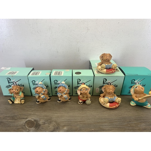 397 - Seven boxed Pendelfin rabbit figurines, two Barney Bundle, Ahoy Boy, Little Hero, Tennyson and two D... 