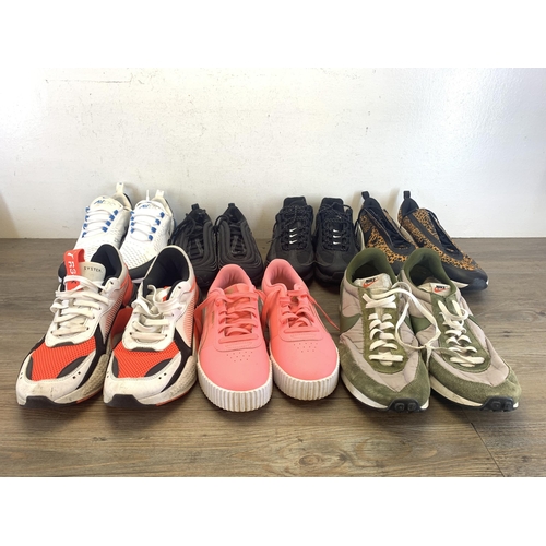 461 - Seven pairs of trainers to include Nike Airmax 2020 with Nike Air technology - size 9.5, Nike Beaver... 