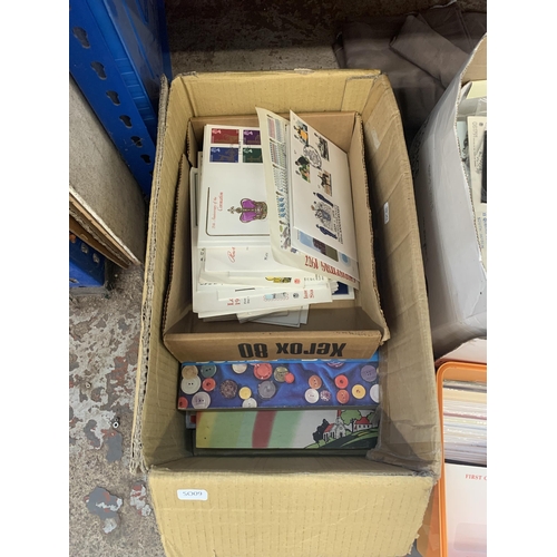 529 - Two boxes containing a collection of stamps and first day covers