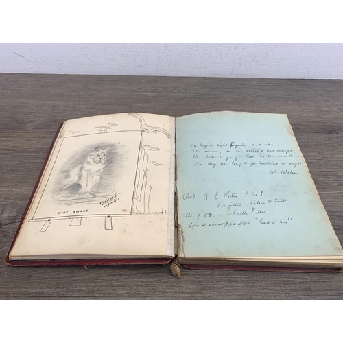 550 - A late 19th century scrap album containing a large quantity of hand written and painted poems and dr... 