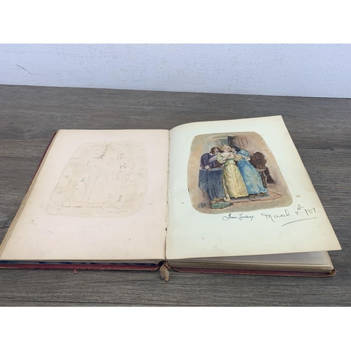 550 - A late 19th century scrap album containing a large quantity of hand written and painted poems and dr... 