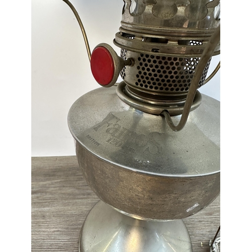 575 - A mid 20th century chrome plated oil lamp with opaline glass shade