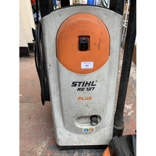 902 - A Stihl RE 127 Plus electric pressure washer with Stihl RA 101 surface cleaner attachment