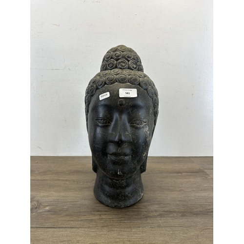 581 - A contemporary marble effect moulded plastic buddha bust - approx. 43cm high