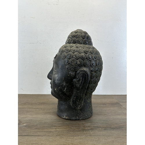 581 - A contemporary marble effect moulded plastic buddha bust - approx. 43cm high