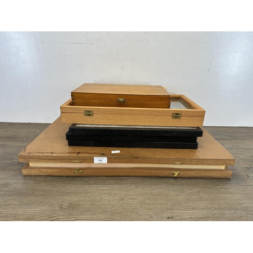 610 - Six table top display cases - largest approx. 63cm long x 38cm wide