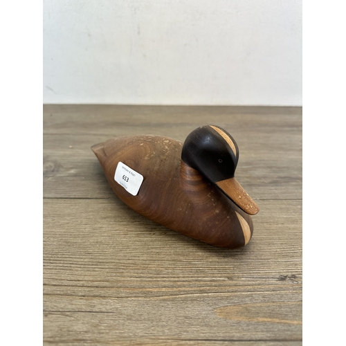 613 - A mid 20th century Scandinavian carved teak decoy duck - approx. 25cm long x 9.5cm wide