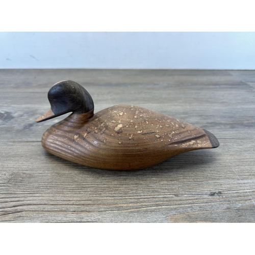 613 - A mid 20th century Scandinavian carved teak decoy duck - approx. 25cm long x 9.5cm wide