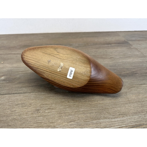 613 - A mid 20th century Scandinavian carved teak decoy duck - approx. 25cm long x 9.5cm wide