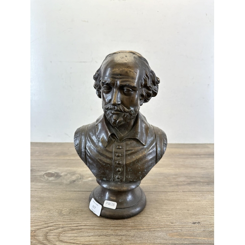 617 - A 19th century style bronzed resin bust of William Shakespeare - approx. 31cm high