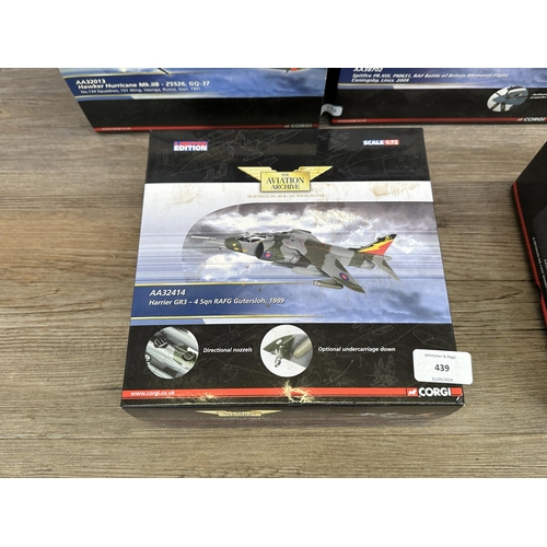 439 - Seven boxed Corgi Aviation Archive limited edition model die-cast aeroplanes to include Harrier GR3 ... 